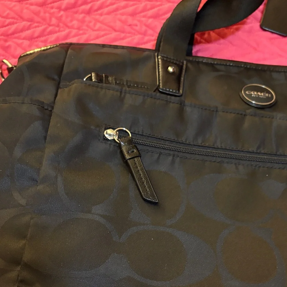 Coach Authenticated Black Signature C Nylon Diaper Bag Tote Large F77577